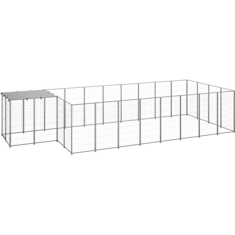 

vidaXL Perrera plateada 10,89 m² acero - Plateado