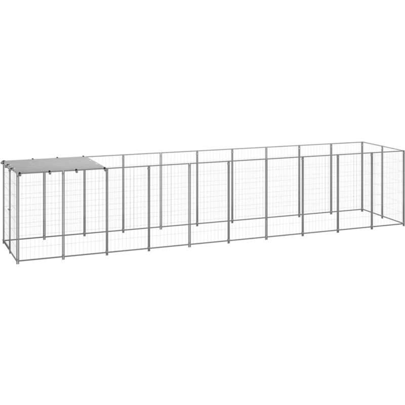 

vidaXL Perrera plateada 6,05 m² acero - Plateado