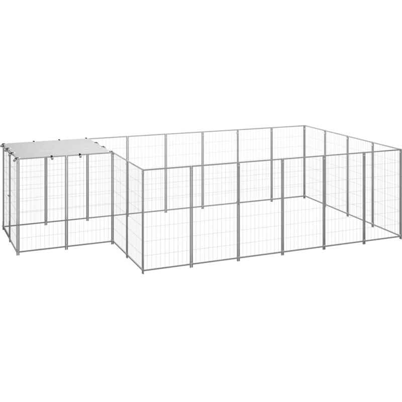 

vidaXL Perrera plateada 8,47 m² acero - Plateado