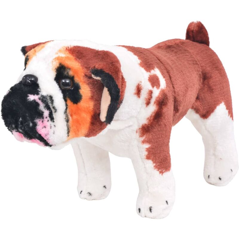 

vidaXL Perro bulldog de peluche de pie blanco y marrón XXL - Blanco