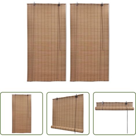 vidaXL Persianas de bambú -  Estor enrollable de bambú 2 unidades marrón 150x220 cm