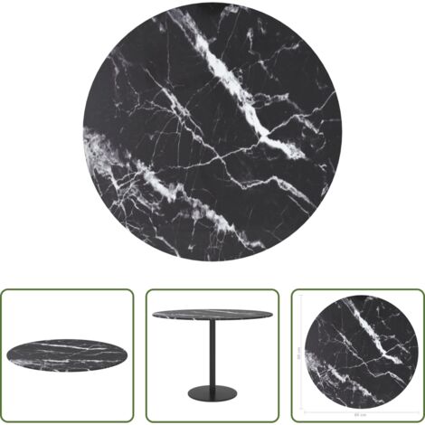 vidaXL Piano da pranzo -  Piano per Tavolo Nero Ø60x0,8 cm Vetro Temperato Design Marmo