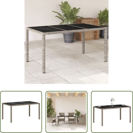vidaXL Piano in vetro - Tavolo Giardino Piano Vetro Grigio Chiaro 150x90x75 Polyrattan