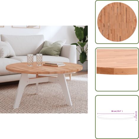 vidaXL Piano per Tavolo Ø90x2,5 cm Rotondo in Legno Massello di Faggio