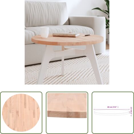 vidaXL Piano per tavolo -  Piano per Tavolo Ø60x2,5 cm Rotondo in Legno Massello di Faggio