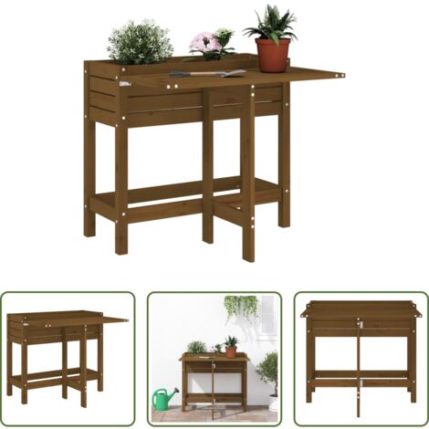vidaXL Piano pieghevole -  Fioriera da Giardino Piano Pieghevole Ambra Legno Massello Pino