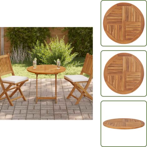 - vidaXL Piano Tavolo in Legno Massello di Teak Rotondo 2,5 cm 80 cm -