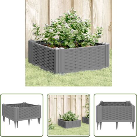 vidaXL Piante -  Fioriera da Giardino con Picchetti Grigia 42,5x42,5x28,5 cm PP