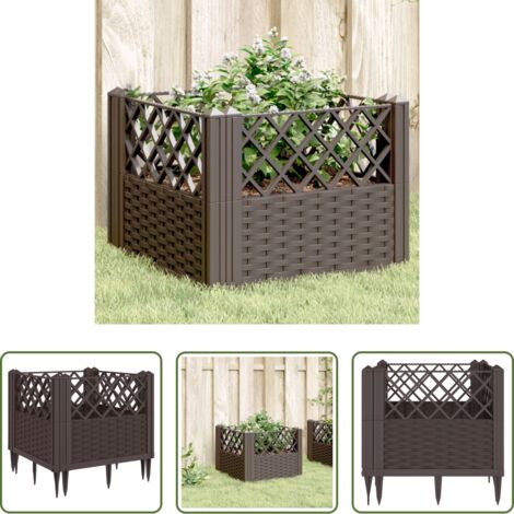 vidaXL Piante -  Fioriera da Giardino con Picchetti Marrone 43,5x43,5x43,5 cm PP