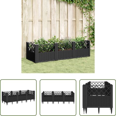 vidaXL Piante -  Fioriera da Giardino con Picchetti Nera 123,5x43,5x43,5 cm PP