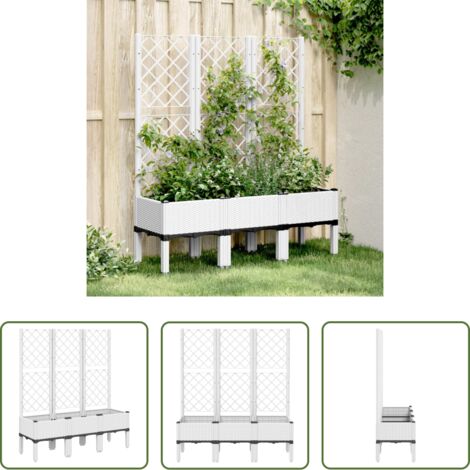vidaXL Piante rampicanti -  Fioriera da Giardino con Graticcio Bianco 120x40x142 cm PP