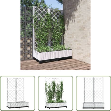 vidaXL Piante rampicanti -  Fioriera da Giardino con Graticcio Bianco 80x40x121,5 cm PP
