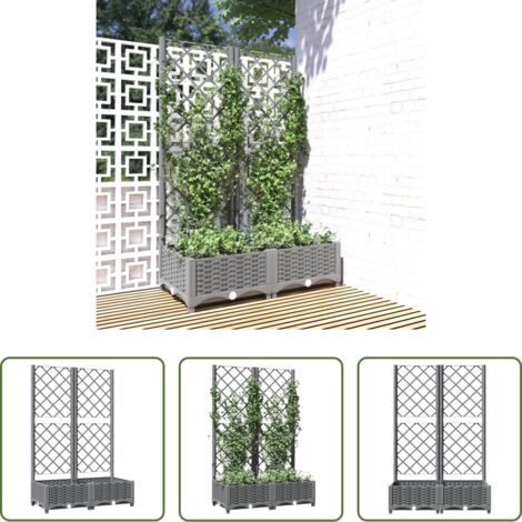 vidaXL Piante rampicanti -  Fioriera da Giardino e Graticcio Grigio Chiaro 80x40x121,5cm PP