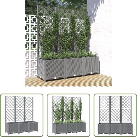 vidaXL Piante rampicanti -  Fioriera Giardino con Graticcio Grigio Chiaro 120x40x136cm PP