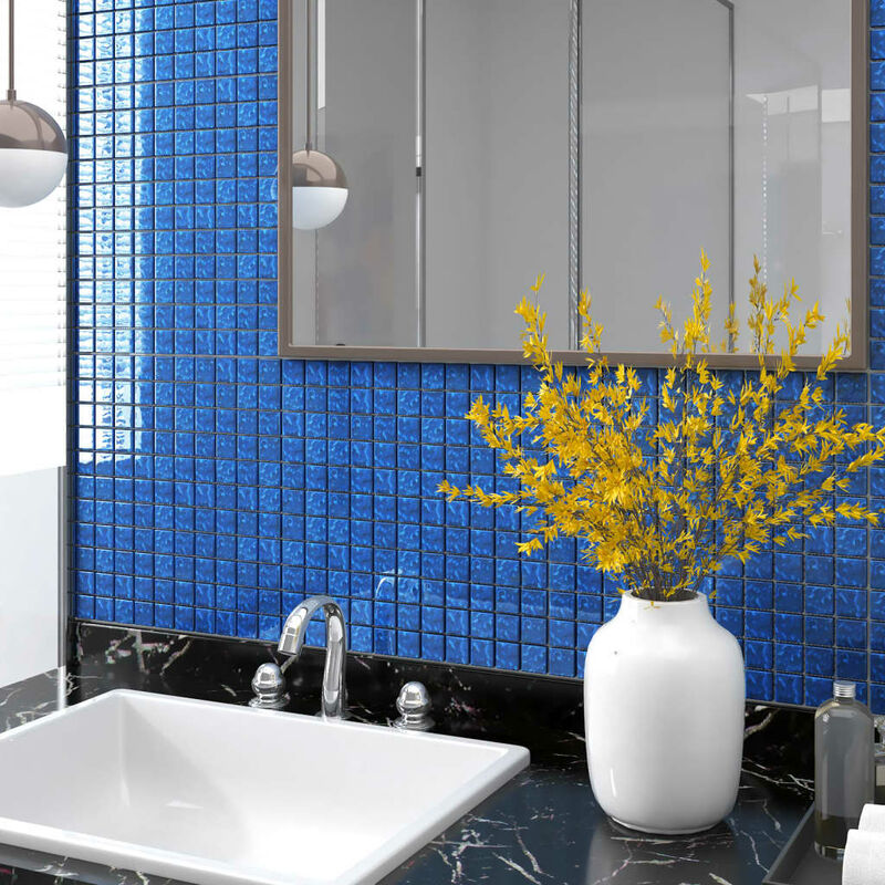 Image of Piastrelle Mosaico set da 11 pz 30x30 cm in Vetro design moderno vari colori colore: Blu
