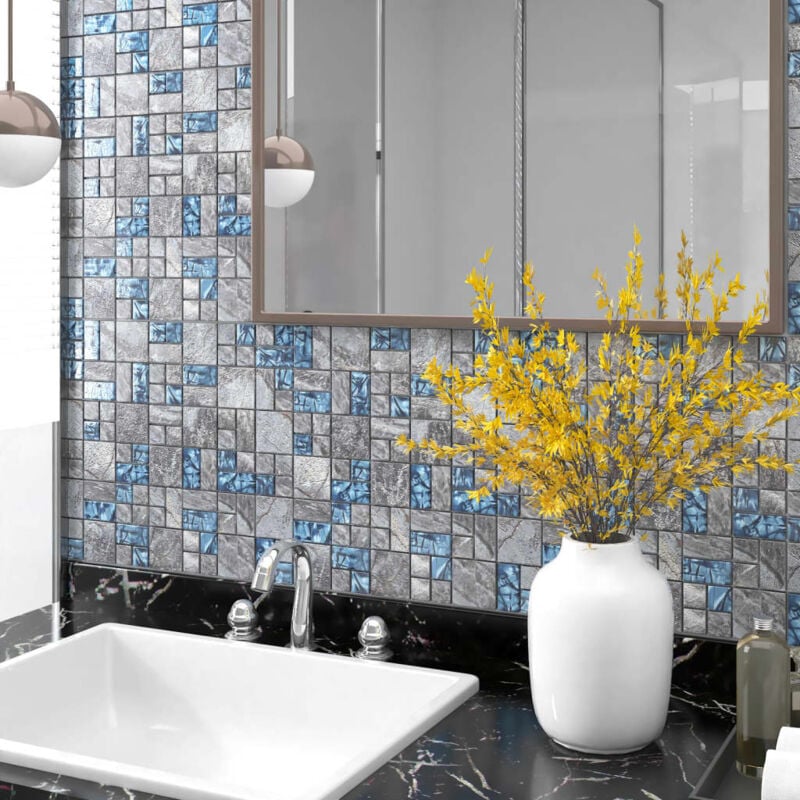Image of Piastrelle Mosaico set da 22 pz 30x30 cm in Vetro design moderno vari colori colore: Grigio e azzurro