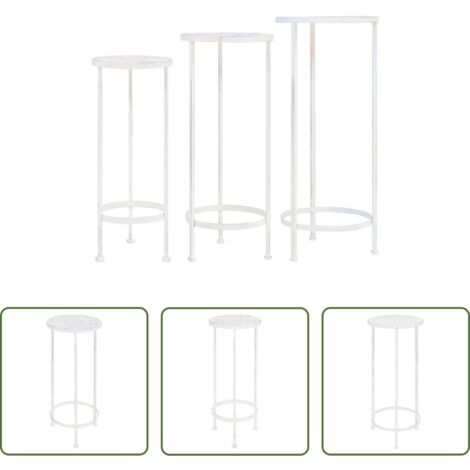 vidaXL Piedistalli in metallo -  Set Piedistalli per Piante 3 pz Vintage Effetto Bianco Anticato