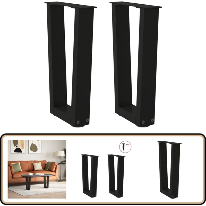 Pieds de table à manger en forme de v 2 pcs noir 28x(42-43,3)cm - Vidaxl