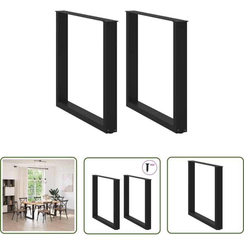 The Living Store - vidaXL Pieds de table à manger forme de u 2 pcs noir 90x(72-73) cm