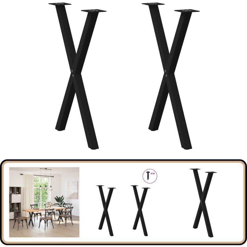 Vidaxl - Pieds de table à manger forme de x 2 pcs noir 50x(72-73) cm