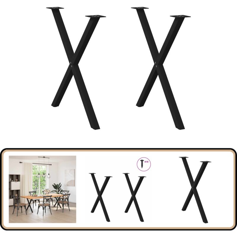 Pieds de table à manger forme de x 2 pcs noir 80x(72-73) cm - Vidaxl
