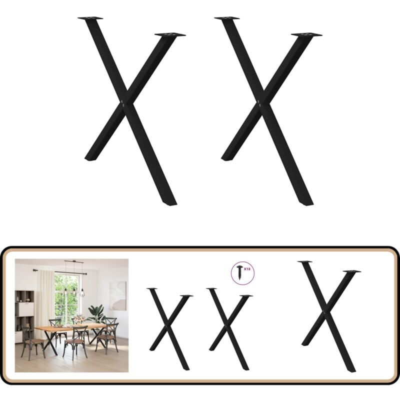 Pieds de table à manger forme de x 2 pcs noir 90x(72-73) cm - Vidaxl
