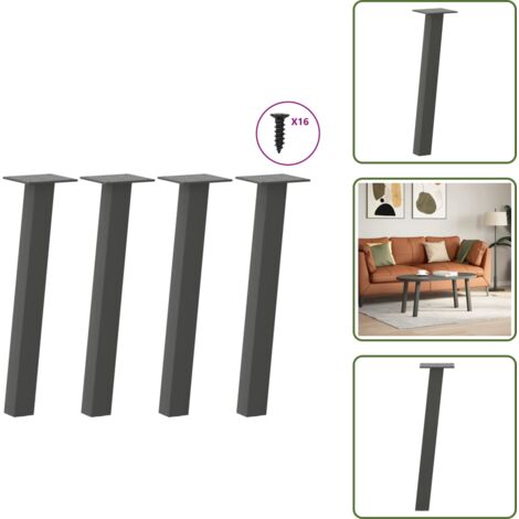 vidaXL Pieds de table basse 4 pcs anthracite 30 cm acier