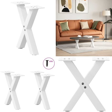 vidaXL Pieds de table basse forme de X 2 pcs blanc 30x(30-31) cm acier
