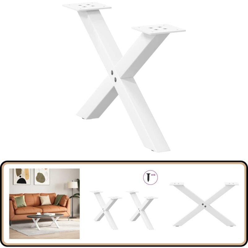 Pieds de table basse forme de x 2 pcs blanc 50x(30-31) cm acier - Vidaxl
