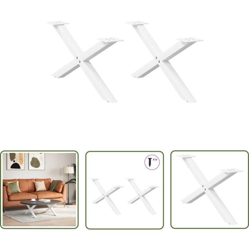 The Living Store - vidaXL Pieds de table basse forme de x 2 pcs blanc 70x(30-31) cm acier