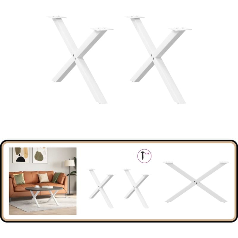 Pieds de table basse forme de x 2 pcs blanc 70x(42-43) cm acier - Vidaxl