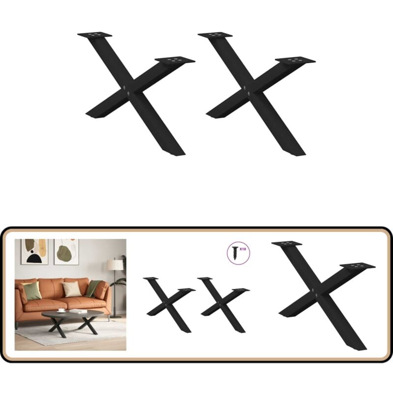 vidaXL Pieds de table basse forme de X 2 pcs noir 70x(30-31) cm acier
