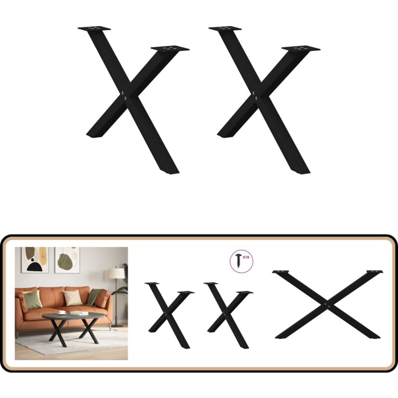 Pieds de table basse forme de x 2 pcs noir 70x(42-43) cm acier - Vidaxl