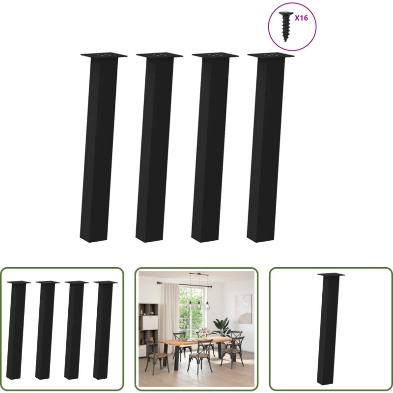 vidaXL Pied de table basse - Pieds de table console 4 pièces Noir 72 cm Acier