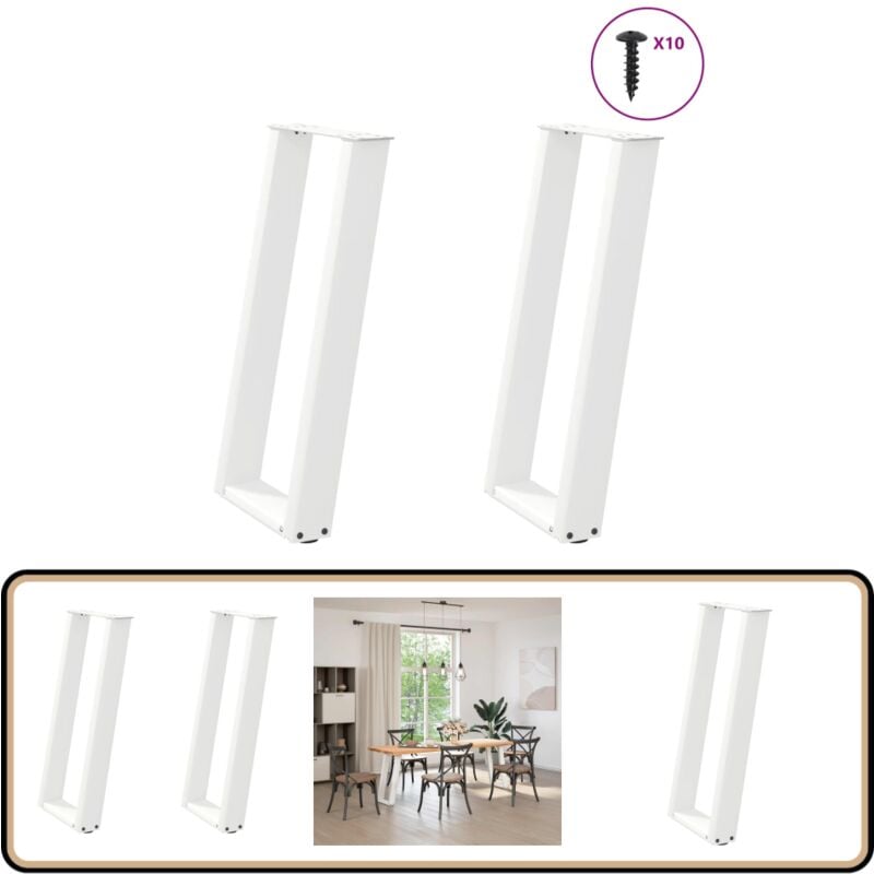 Pieds de table console forme de u 2pcs blanc 28x(72-73)cm acier - Vidaxl
