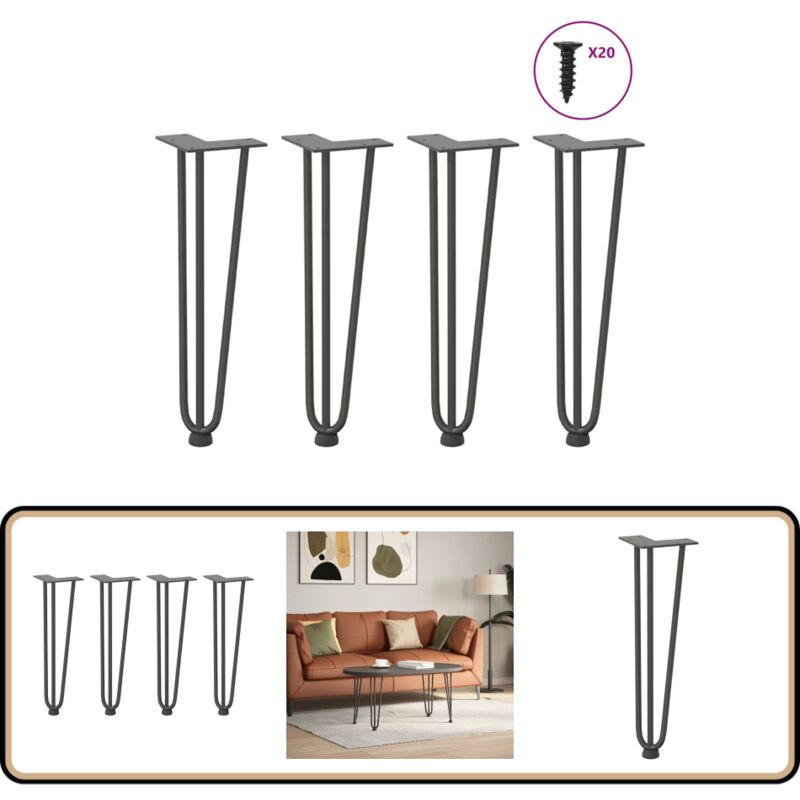 Pieds de table en forme d'épingle à cheveux 4 pcs anthracite - Vidaxl