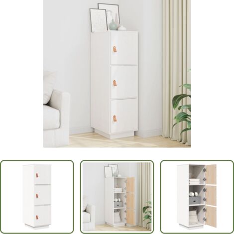 vidaXL Pino blanco -  Aparador alto madera maciza de pino blanco 34x40x108,5 cm