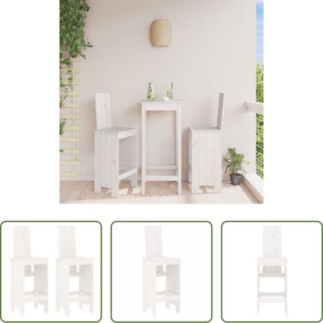 vidaXL Pino blanco -  Taburetes de cocina 2 uds madera maciza pino blanco 40x42x120cm