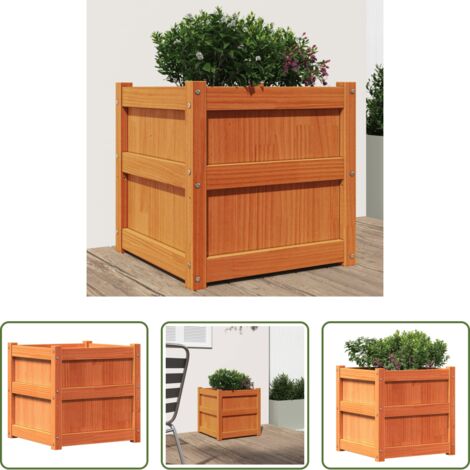 vidaXL Pino -  Jardinera exterior madera maciza pino marrón cera 50x50x50 cm