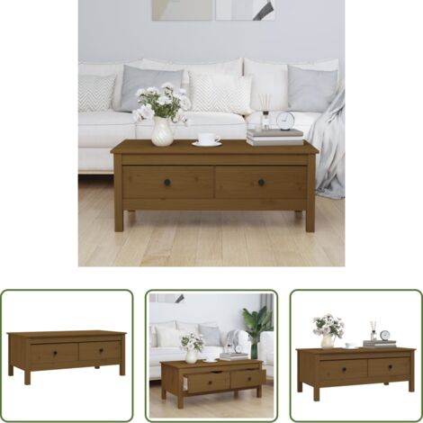 vidaXL Pino -  Mesa de centro madera maciza de pino marrón miel 100x50x40 cm