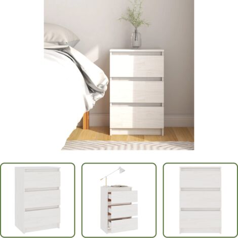 vidaXL Pino -  Mesita de noche madera maciza de pino blanca 40x29,5x64 cm