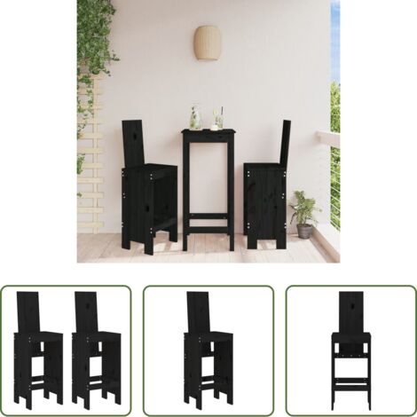 vidaXL Pino negro -  Taburetes de cocina 2 uds madera maciza pino negro 40x42x120 cm