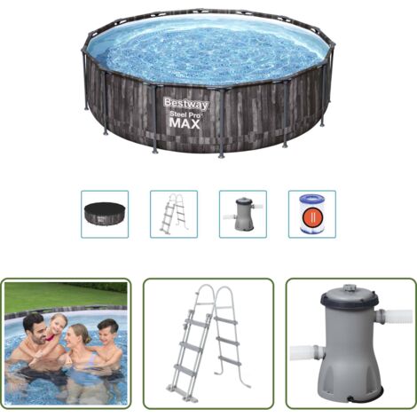 vidaXL Piscina con copertura - Bestway Set Piscina Steel Pro MAX Rotonda 427x107 cm