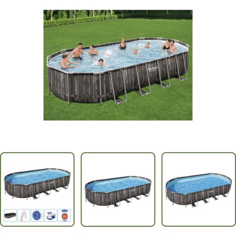 vidaXL Piscina in metallo - Bestway Set Piscina Ovale 7,32x3,66x1,22 m