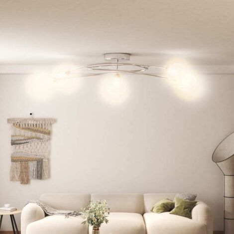 Vidaxl – Plafonnier 5 abat-jour en verre et maille métallique – Finition chromée – 80 x 16 cm – Culot G9 – 220-240V – 5 x 40W LED incluses