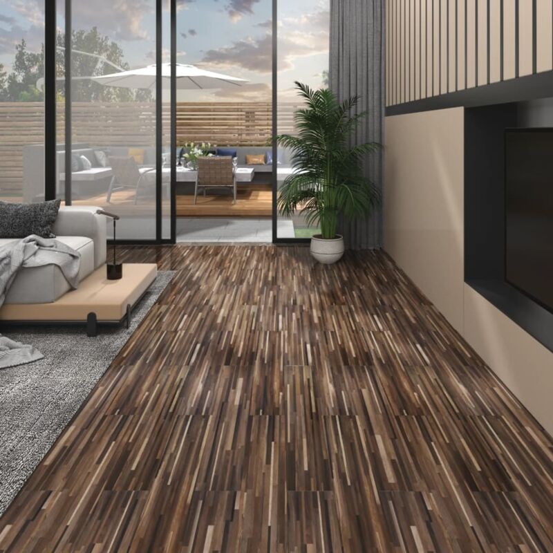 Planches de plancher pvc 5,02 m² 2 mm Autoadhésif Marron rayé
