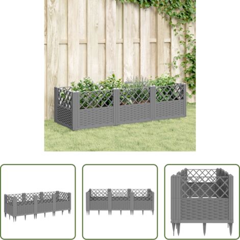 vidaXL Plantas -  Jardinera con clavijas PP gris claro 123,5x43,5x43,5 cm