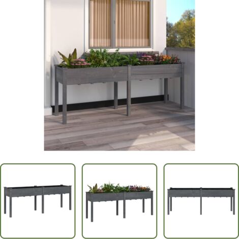 vidaXL Plantas -  Jardinera con forro madera maciza de abeto gris 203x53x76 cm