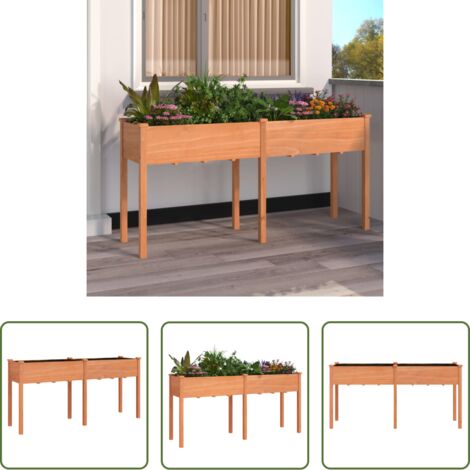 vidaXL Plantas -  Jardinera con forro madera maciza de abeto marrón 161x45x76 cm