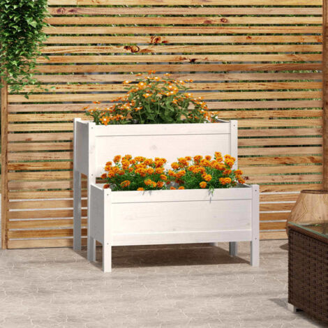 vidaXL Planter White 84,5x84x75 cm Solid Wood Pine